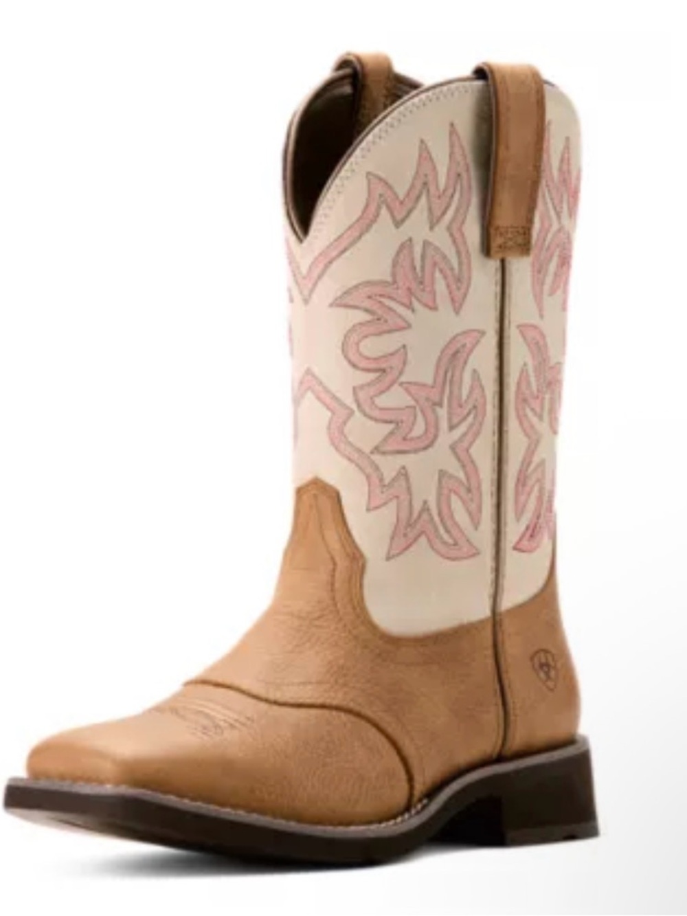 Ariat Tan & Cream Western Boots with Pink Stitching